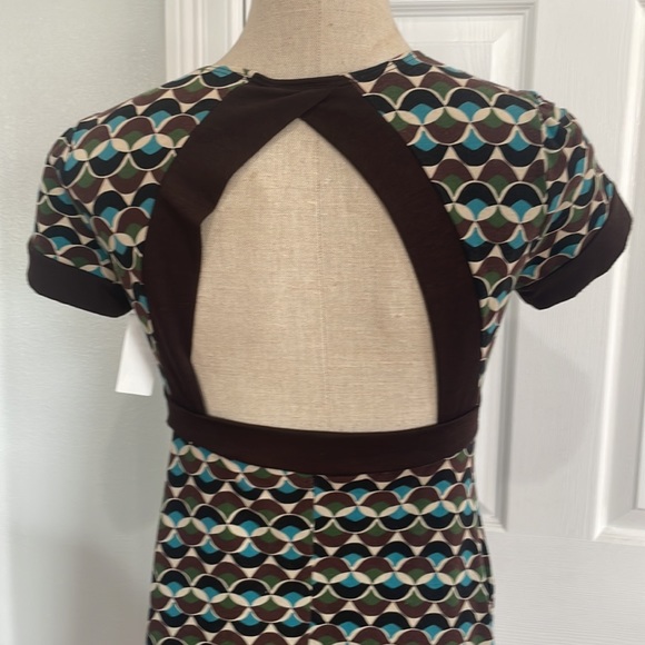Vintage Wet Seal dress cut out back geometric pattern brown turquoise size L - Picture 6 of 10